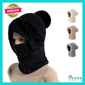 3-in-1 Knit Hat Scarf Mask Set Warm Windproof Winter Ski Accessory